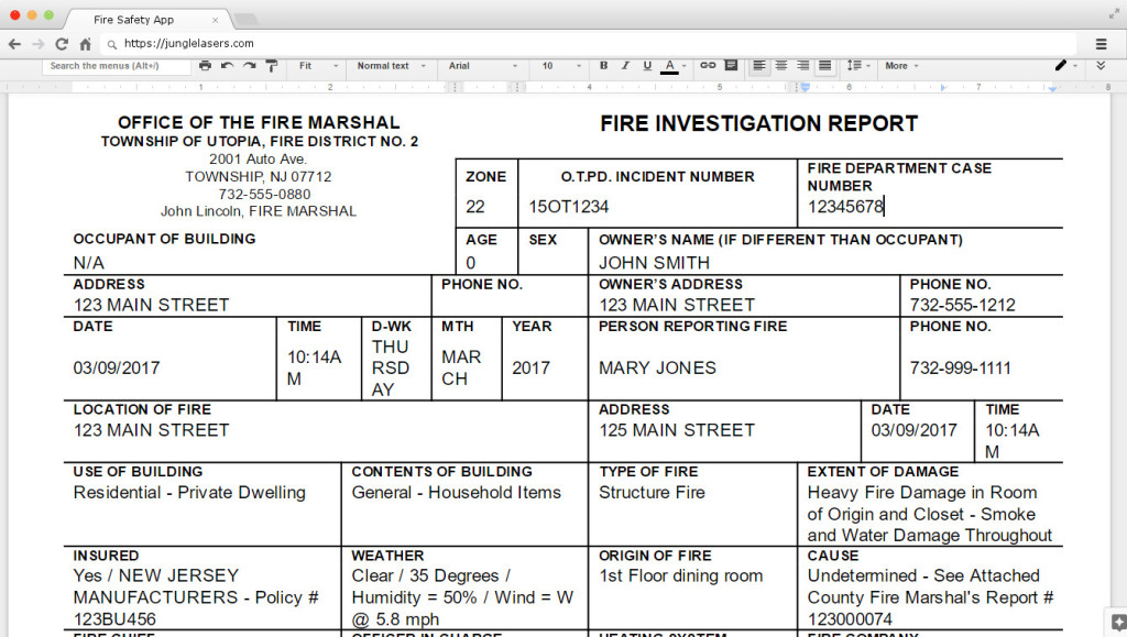 Fire Investigation Report